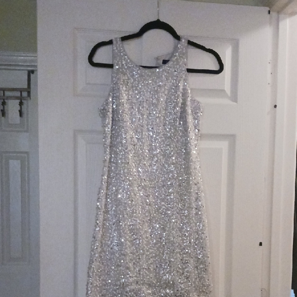 White House Black Market Silver Sequin Dress